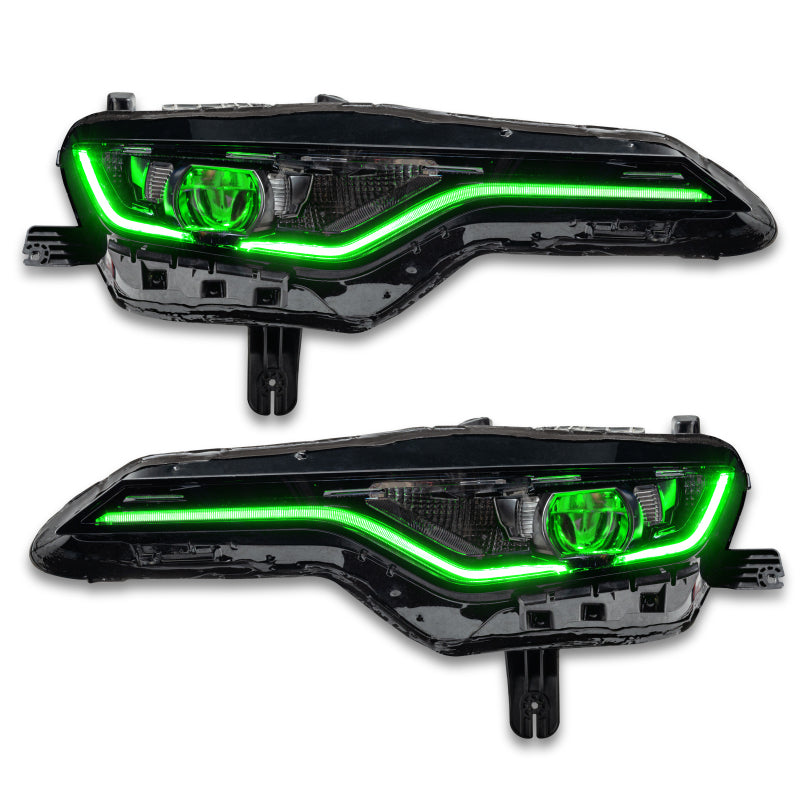 Oracle RGBW+A Headlight DRL Upgrade Kit for 2019-21 Chevy Camaro SS/RS, showcasing vibrant color-changing circuit boards.