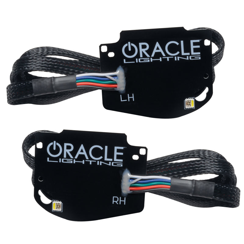 Oracle RGBW+A Headlight DRL Upgrade Kit for 2019-21 Chevy Camaro SS/RS, showcasing vibrant color-changing circuit boards.