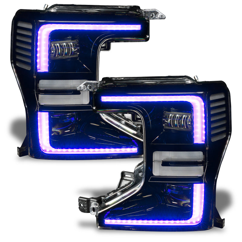 Oracle Dynamic ColorSHIFT Headlight Upgrade Kit for 2020-2022 Ford F-250/350 Super Duty, showcasing vibrant LED lighting effects.