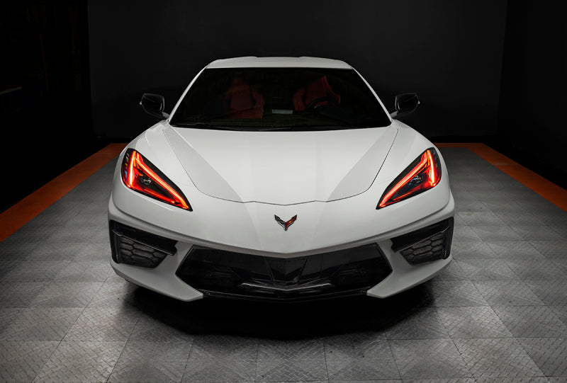 Oracle RGB+A Headlight DRL Upgrade Kit for 2020-2021 Chevy Corvette C8, showcasing color-changing LED technology.