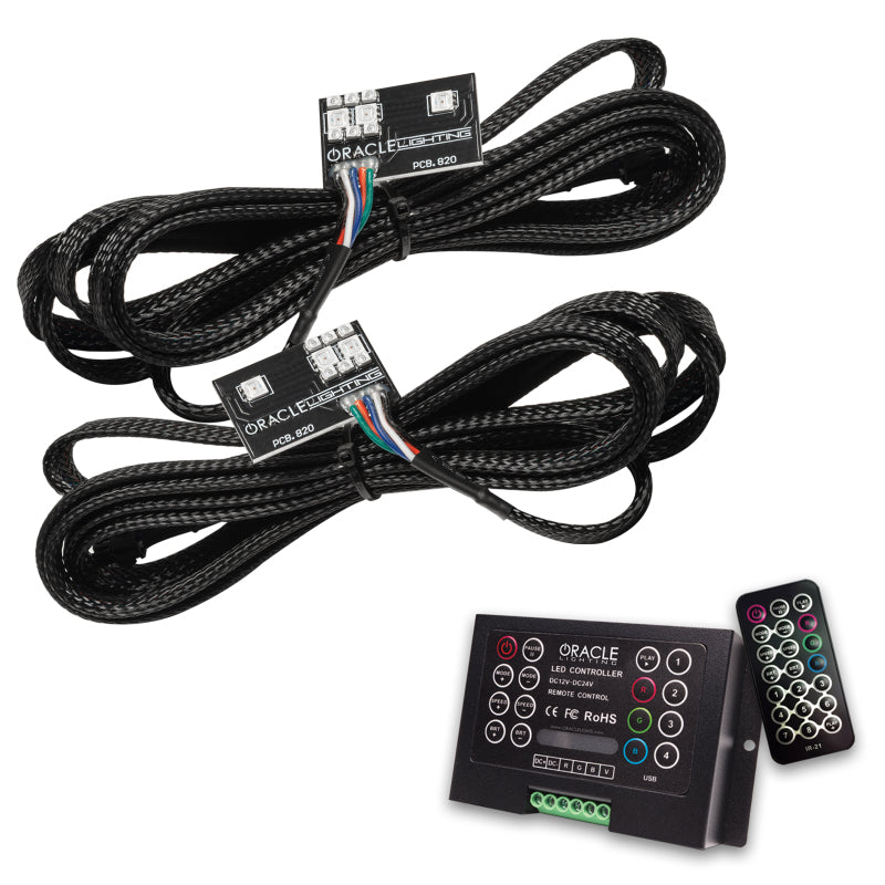 Oracle RGB+A Headlight DRL Upgrade Kit for 2020-2021 Chevy Corvette C8, showcasing color-changing LED technology.