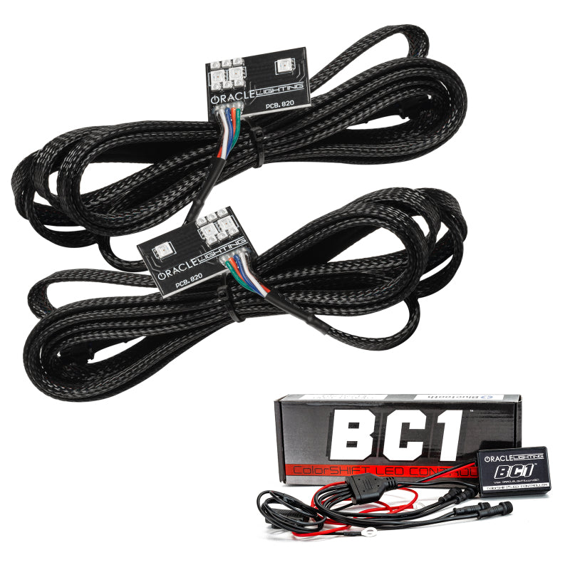 Oracle RGB+A Headlight DRL Upgrade Kit for 2020-2021 Chevy Corvette C8, showcasing color-changing LED lights and sleek design.