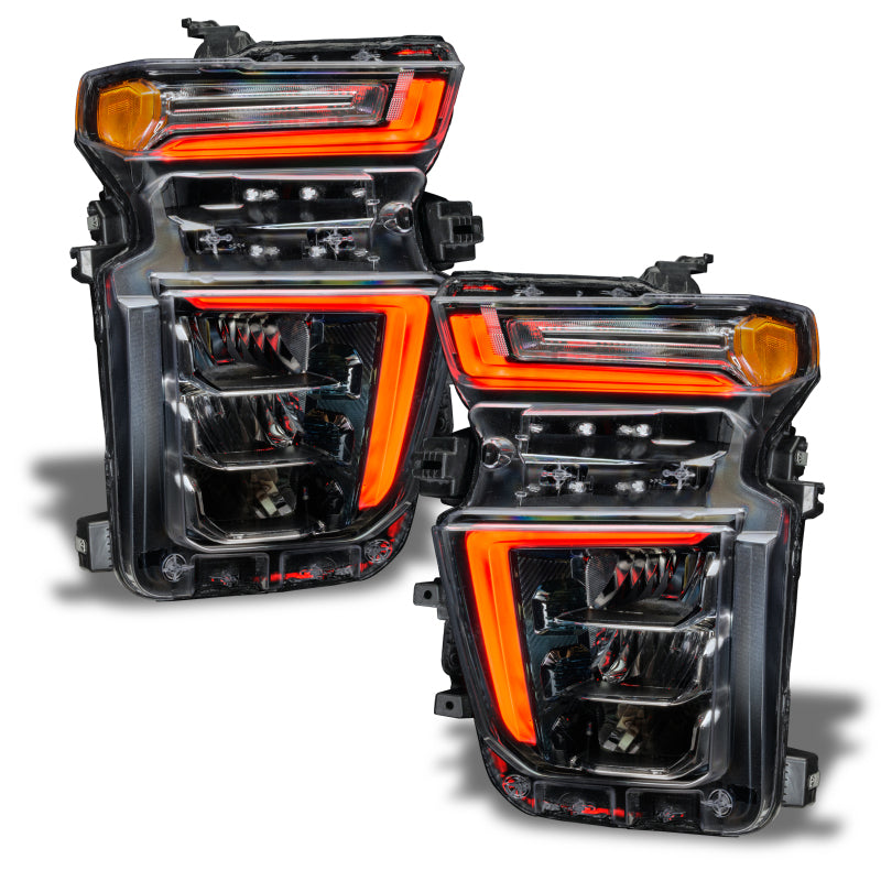 Oracle RGB+W Headlight DRL Upgrade for 2020-2021 Chevy Silverado HD, showcasing vibrant color options and sleek design.