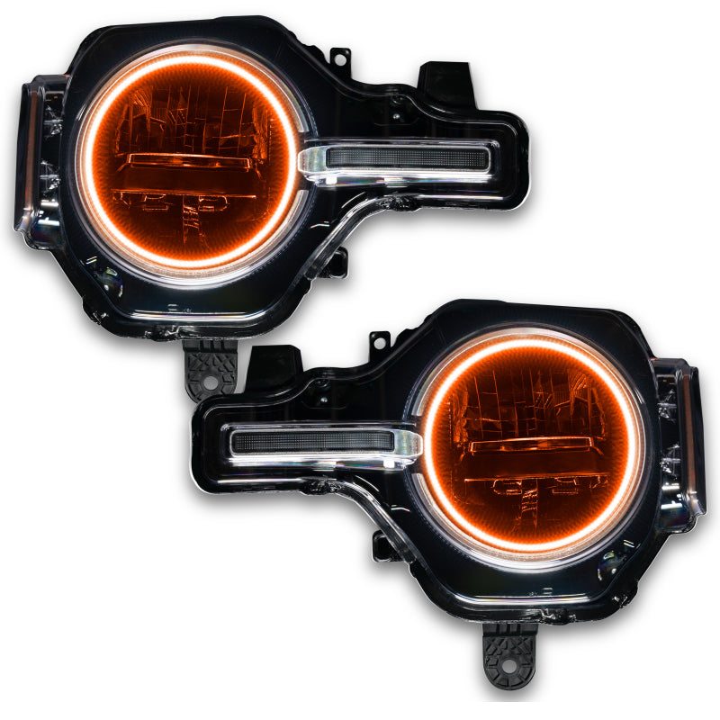 Oracle 2021 Ford Bronco Base Headlight LED Halo Kit showcasing vibrant ColorSHIFT options and sleek design.
