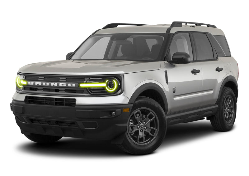 Oracle RGB+W Headlight DRL Upgrade for 2021 Ford Bronco Sport showcasing vibrant color options and sleek design.