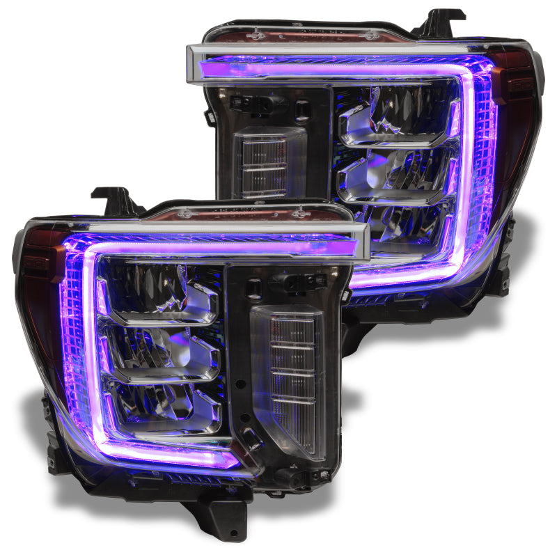 Oracle RGB+W Headlight DRL Upgrade Kit for 2020-2021 GMC Sierra 2500/3500 HD, showcasing vibrant color options and sleek design.