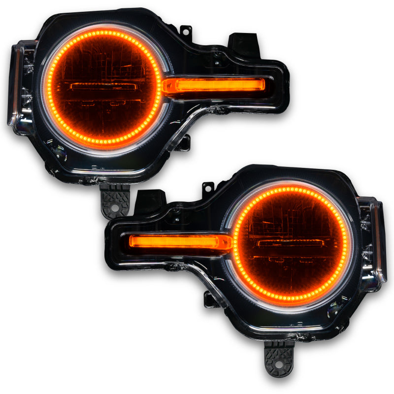 Oracle 21-22 Ford Bronco Headlight Halo Kit with DRL Bar showcasing vibrant LED colors and sleek design.
