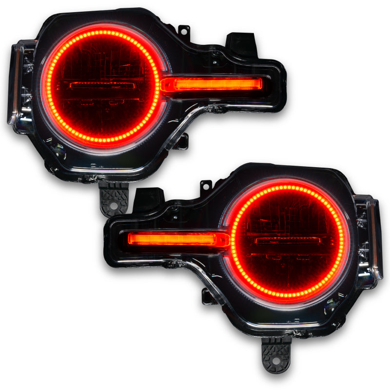 Oracle 21-22 Ford Bronco Headlight Halo Kit with DRL Bar showcasing vibrant LED colors and sleek design.