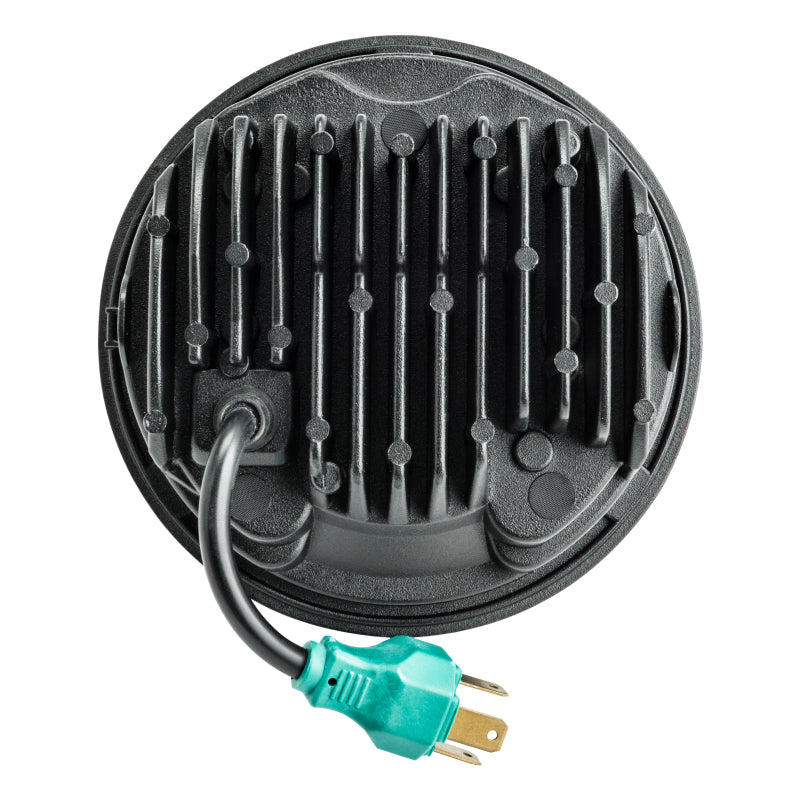 Oracle 5.75in 40W Replacement LED Headlight with chrome finish, showcasing its rugged design and polycarbonate housing.