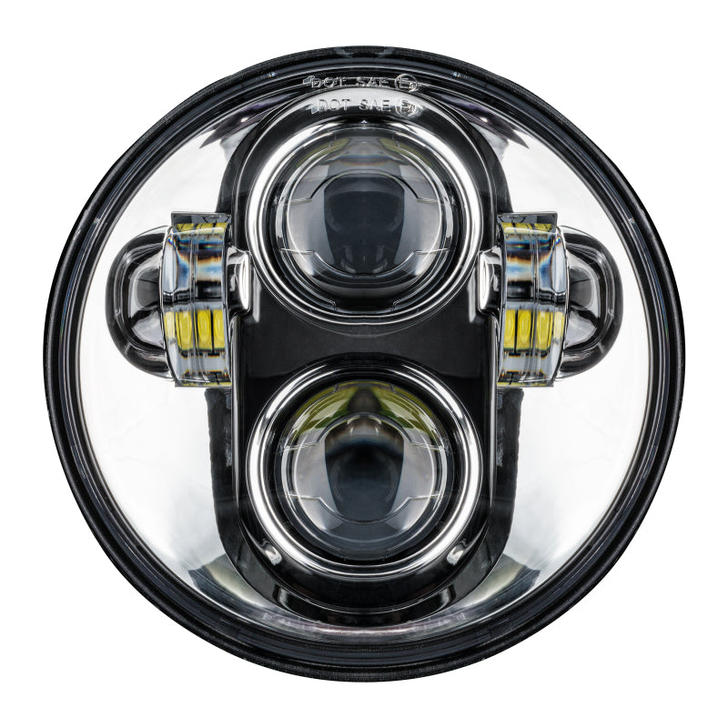 Oracle 5.75in 40W Replacement LED Headlight with chrome finish, showcasing its rugged design and polycarbonate housing.