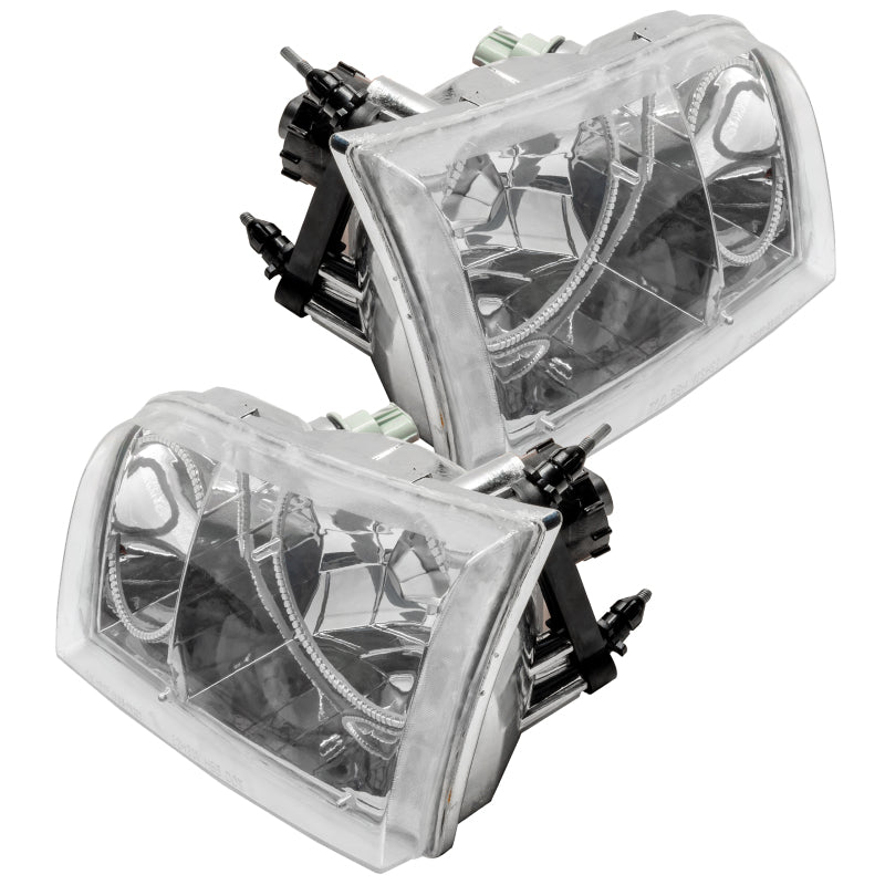ORACLE 98-11 Ford Crown Victoria SMD Halogen headlights with chrome housing and halo rings, showcasing a modern and stylish design.