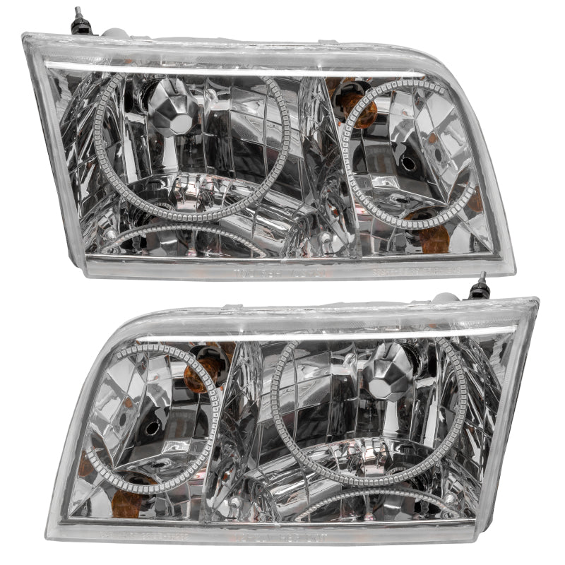 ORACLE 98-11 Ford Crown Victoria SMD Halogen headlights with chrome housing and halo rings, showcasing a modern and stylish design.