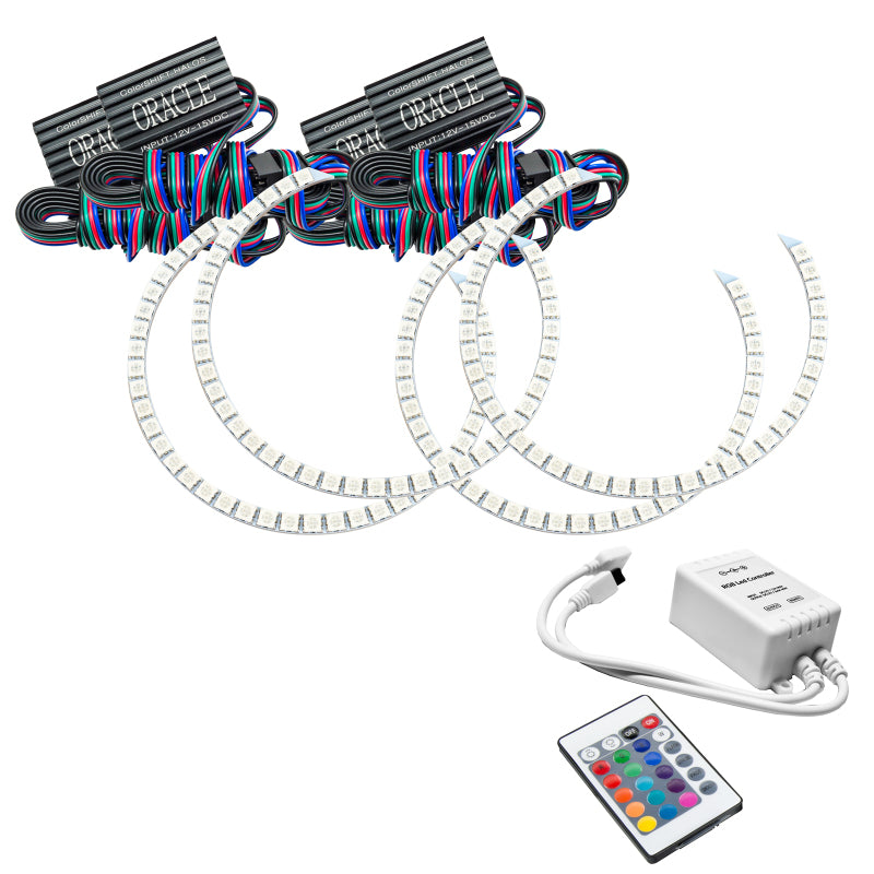 Oracle Acura RSX 02-04 Halo Kit featuring ColorSHIFT technology and a simple controller, showcasing bright LED rings.