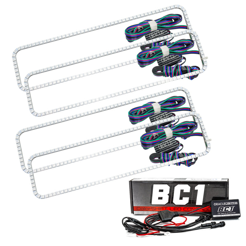 Oracle Chevrolet Blazer 92-94 Dual Halo Kit showcasing ColorSHIFT technology with bright LED rings and Bluetooth controller.