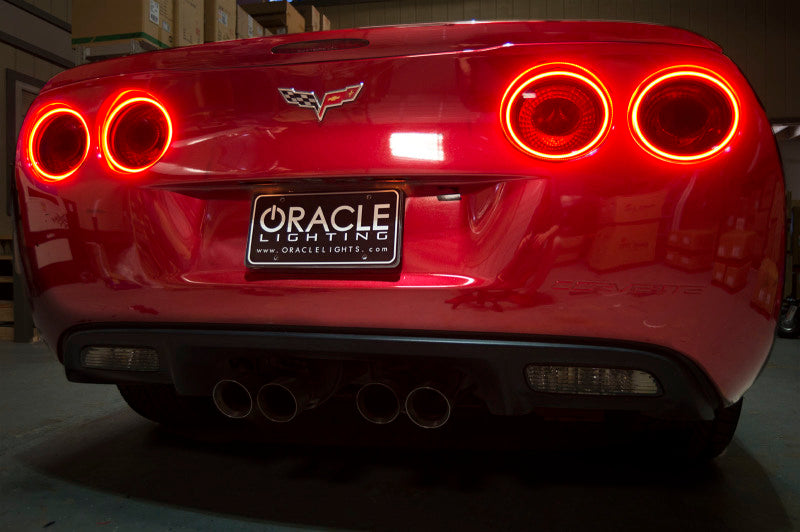 Oracle Chevrolet Corvette C6 LED Tail Light Halo Kit in red, showcasing bright halo lights designed for enhanced visibility and style.