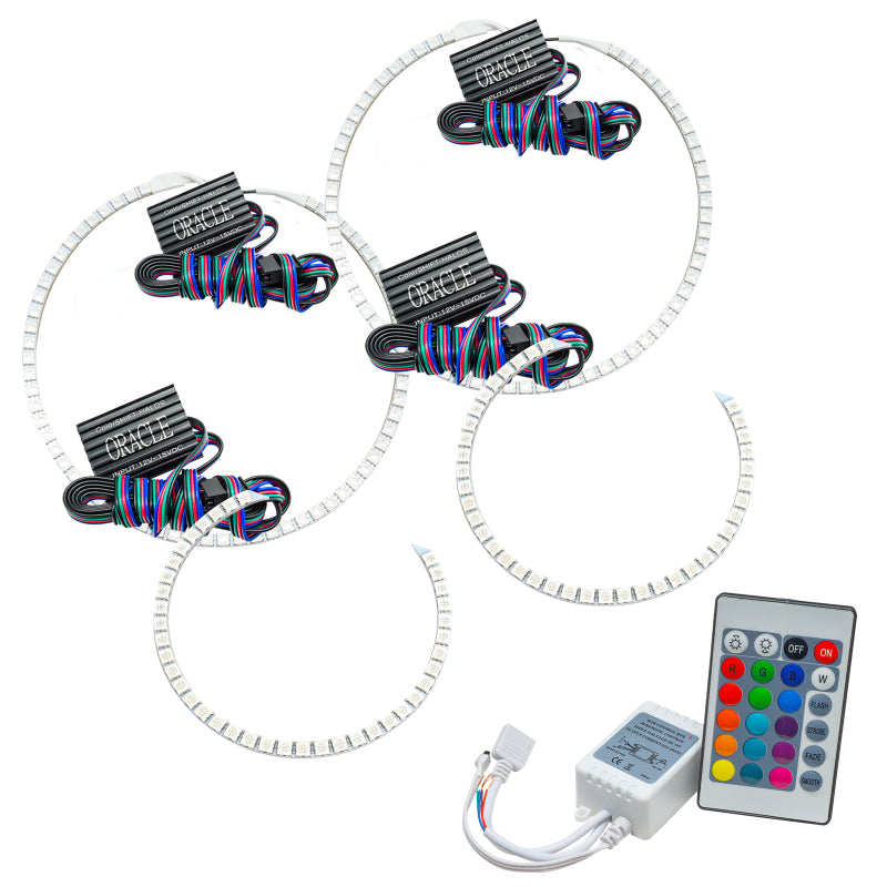 Oracle Chevrolet Monte Carlo Halo Kit featuring ColorSHIFT technology with bright SMD rings installed in a headlight housing.