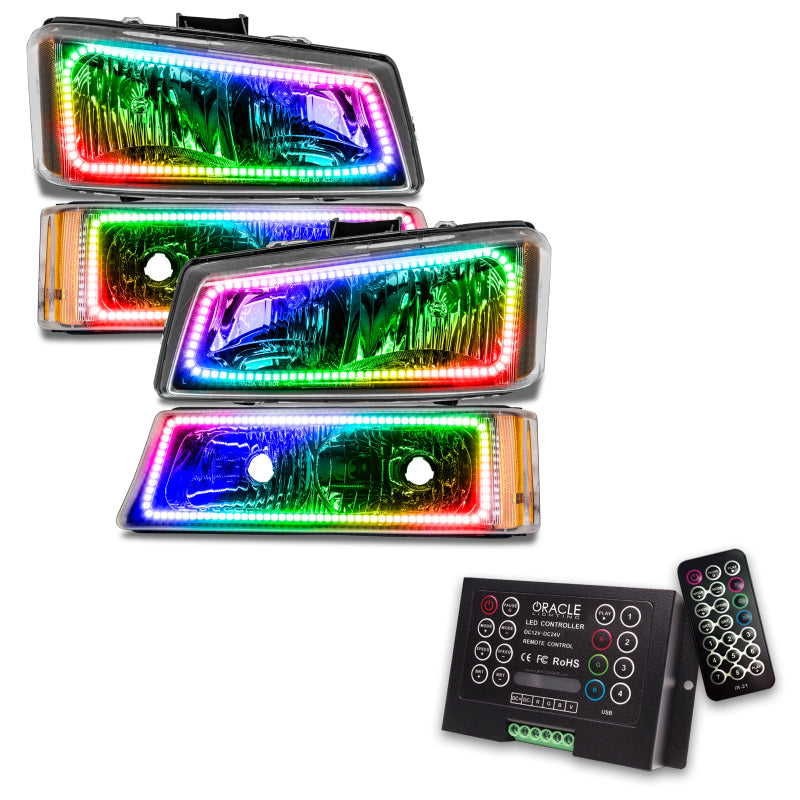 Oracle Chevrolet Silverado 03-06 Square Halo Kit featuring ColorSHIFT technology with bright LED rings.
