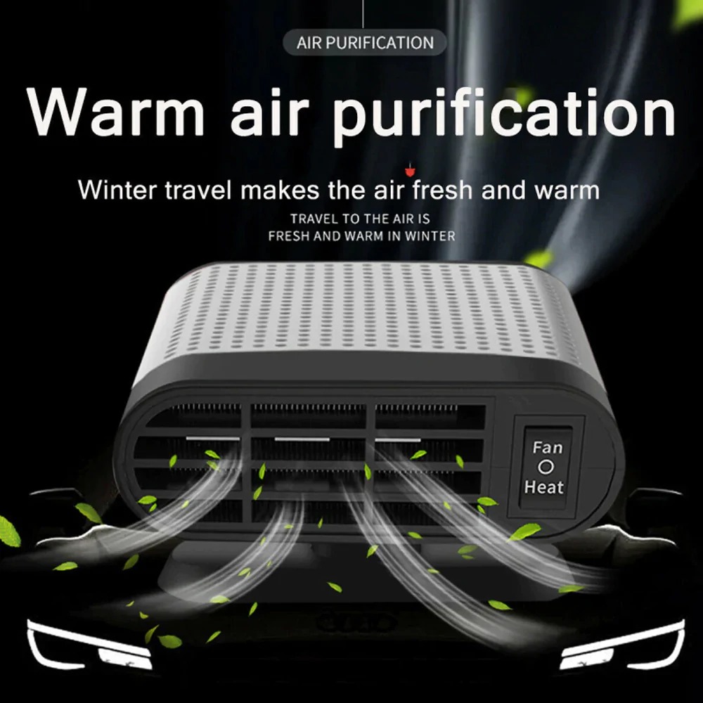 Powerful Car Heater and Fan Defroster 500W in red and black, designed for quick windshield defrosting and air purification.