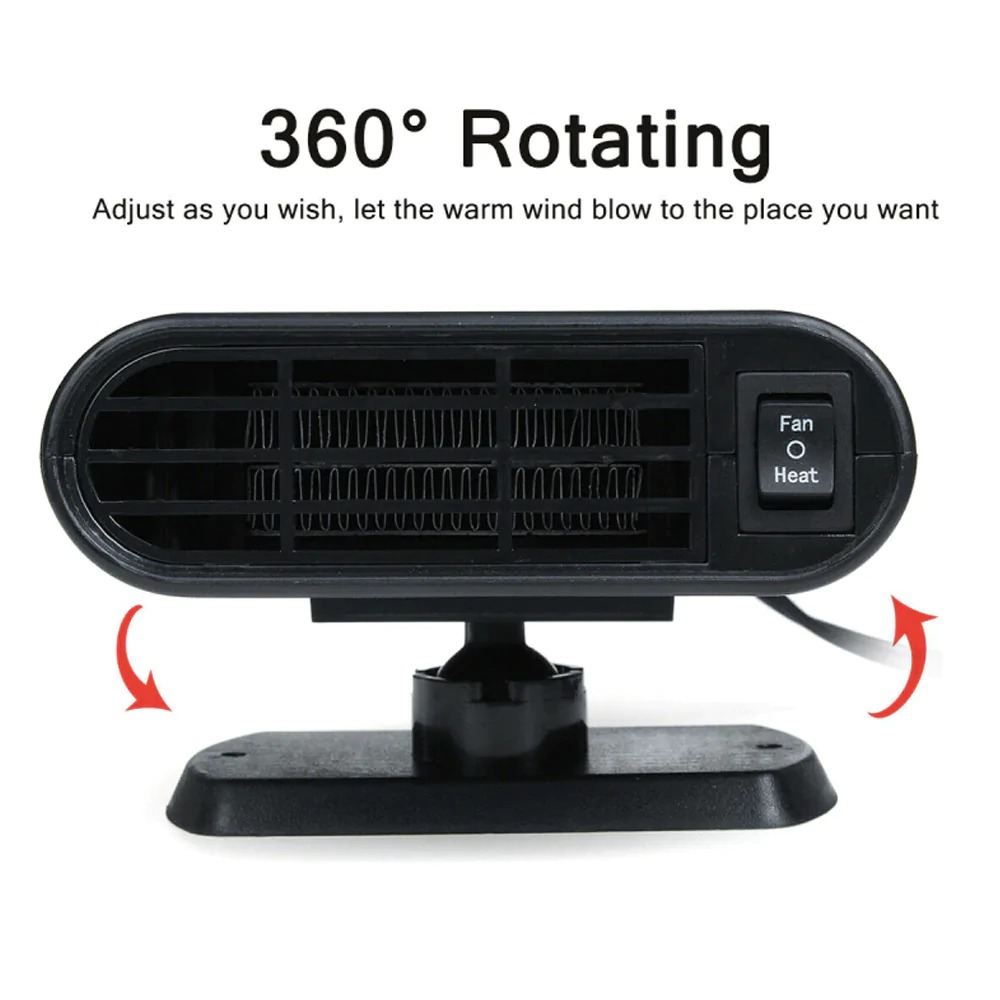 Powerful Car Heater and Fan Defroster 500W in red and black, designed for quick windshield defrosting and air purification.