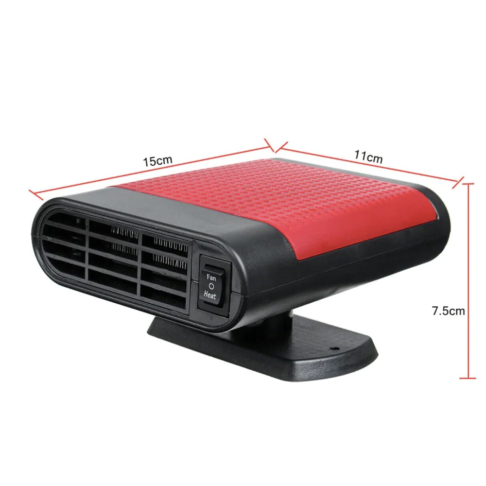 Powerful Car Heater and Fan Defroster 500W in red and black, designed for quick windshield defrosting and air purification.