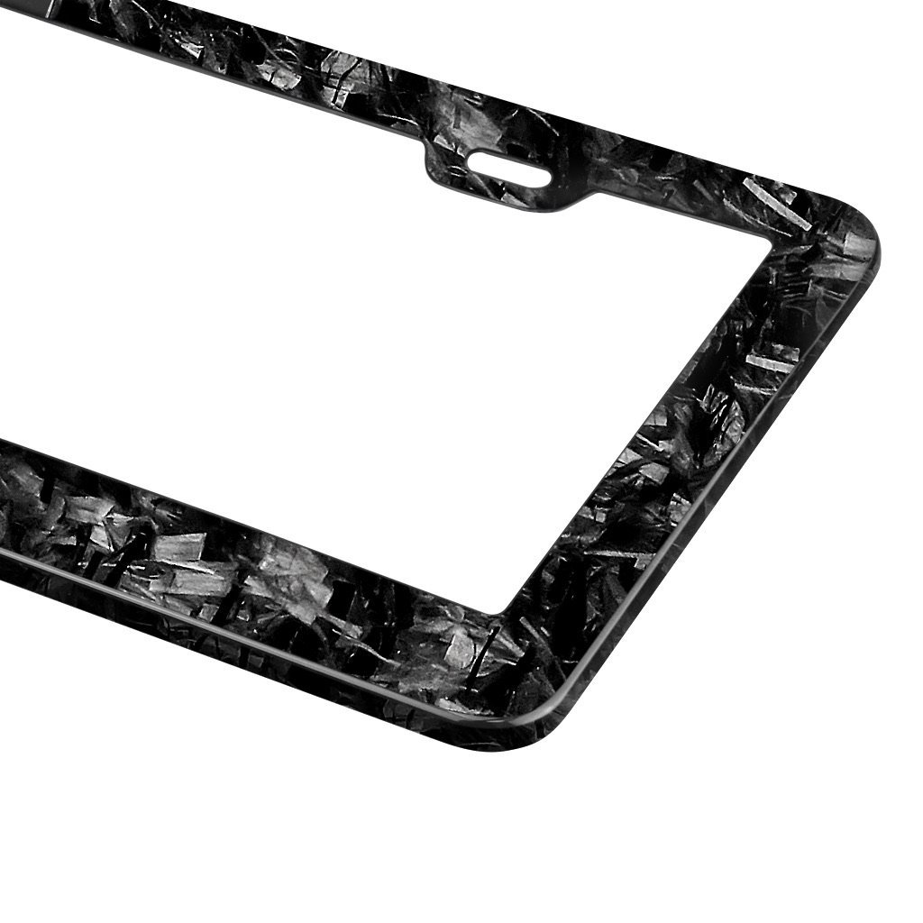 Real Forged Carbon Fiber License Plate Frame showcasing its sleek design and lightweight structure, perfect for enhancing vehicle aesthetics.