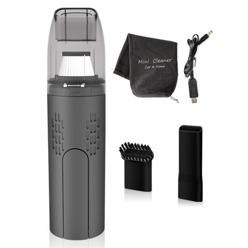 Rechargeable Wireless Handheld Car Vacuum Cleaner in gray and white, showcasing its sleek design and included accessories.