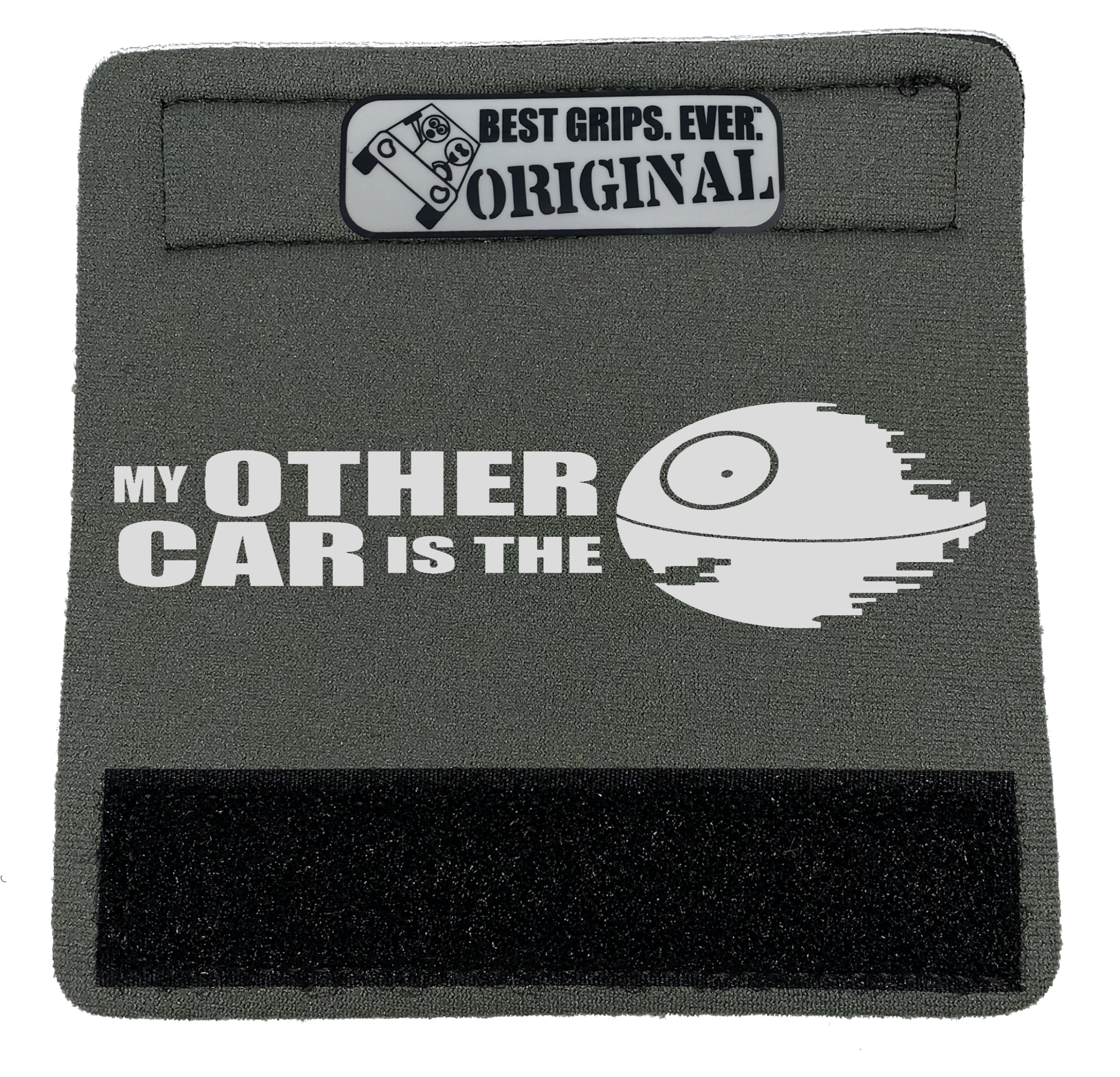 The DeathStar Grip 2 featuring smooth artwork and a soft base, designed for vehicle interiors.