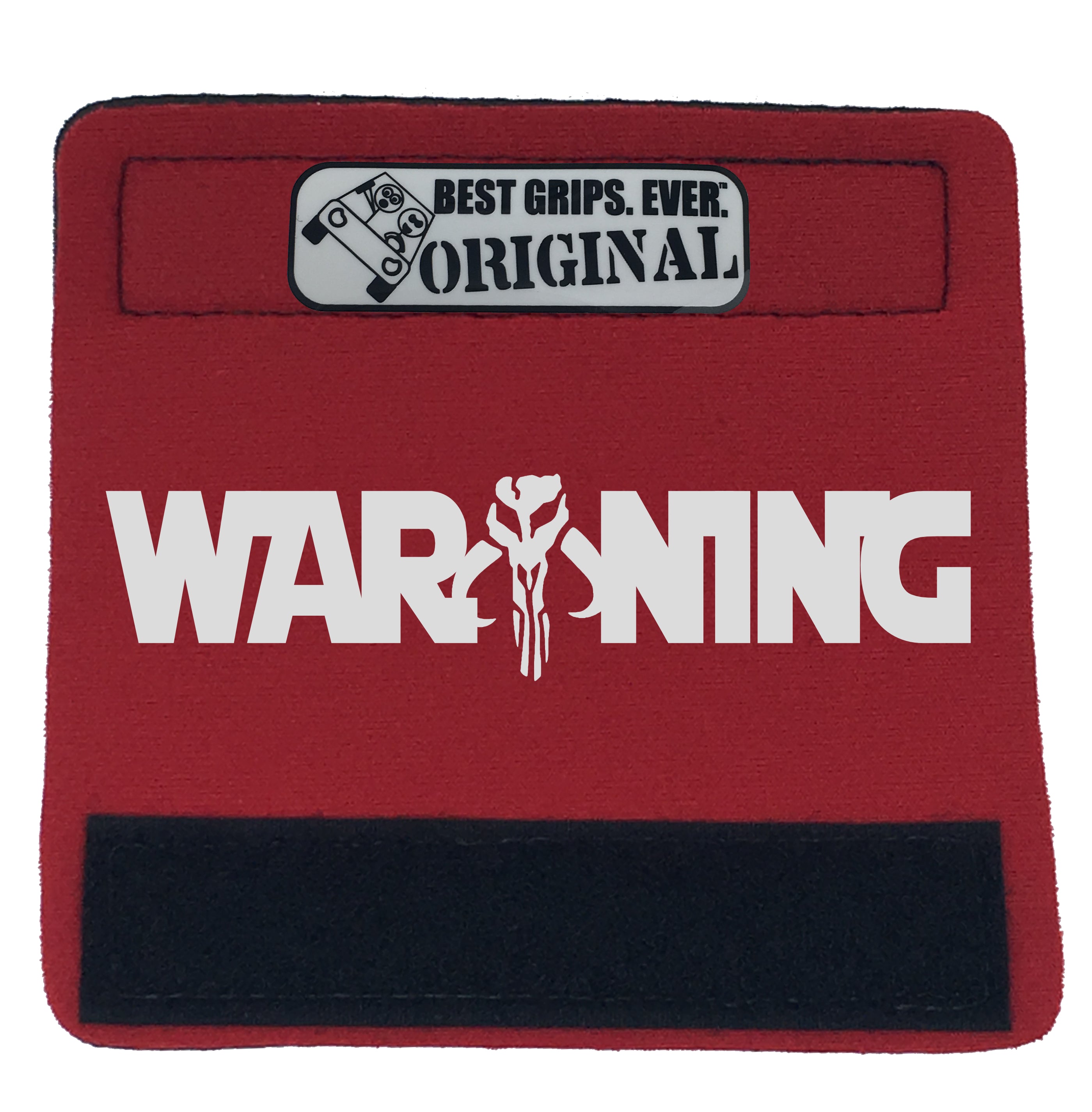 The Warning Grip featuring smooth artwork and a soft base, designed for comfort and style in vehicles.
