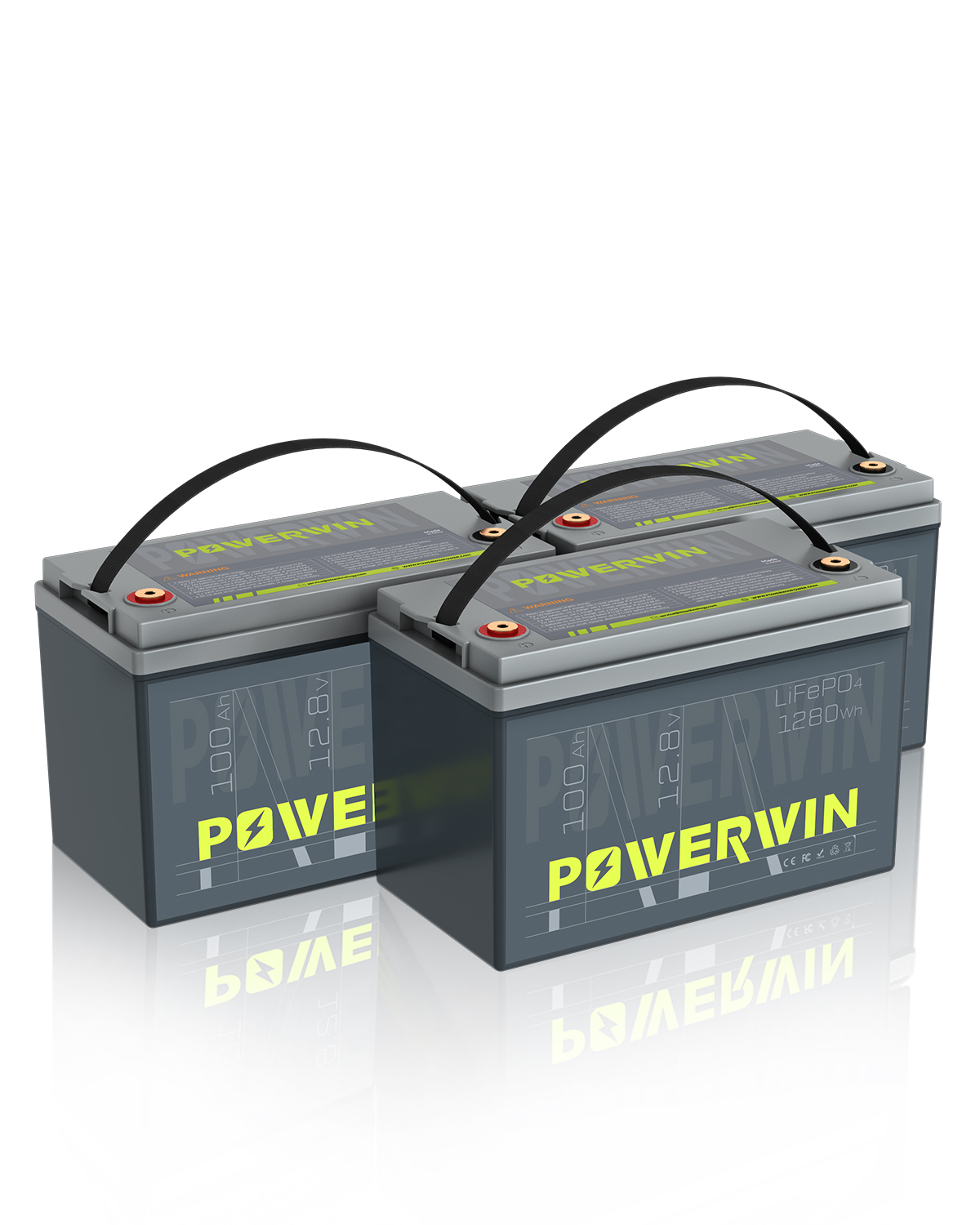 US POWERWIN BT100×3 LiFePO4 battery pack featuring three 100Ah batteries with advanced BMS technology for reliable energy storage.