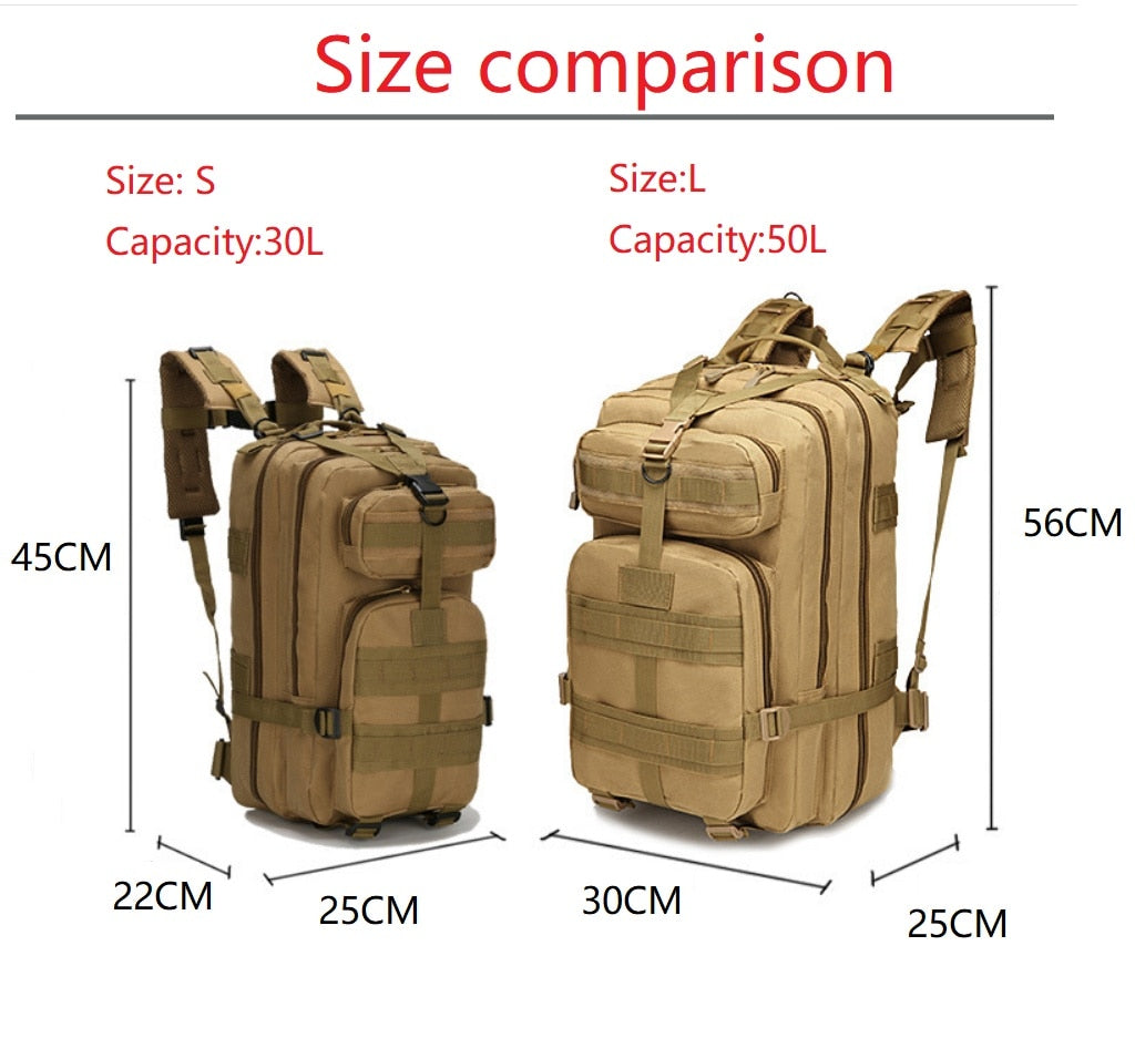 1000D Nylon Hiking Backpack in various colors, showcasing its durable material and spacious compartments.