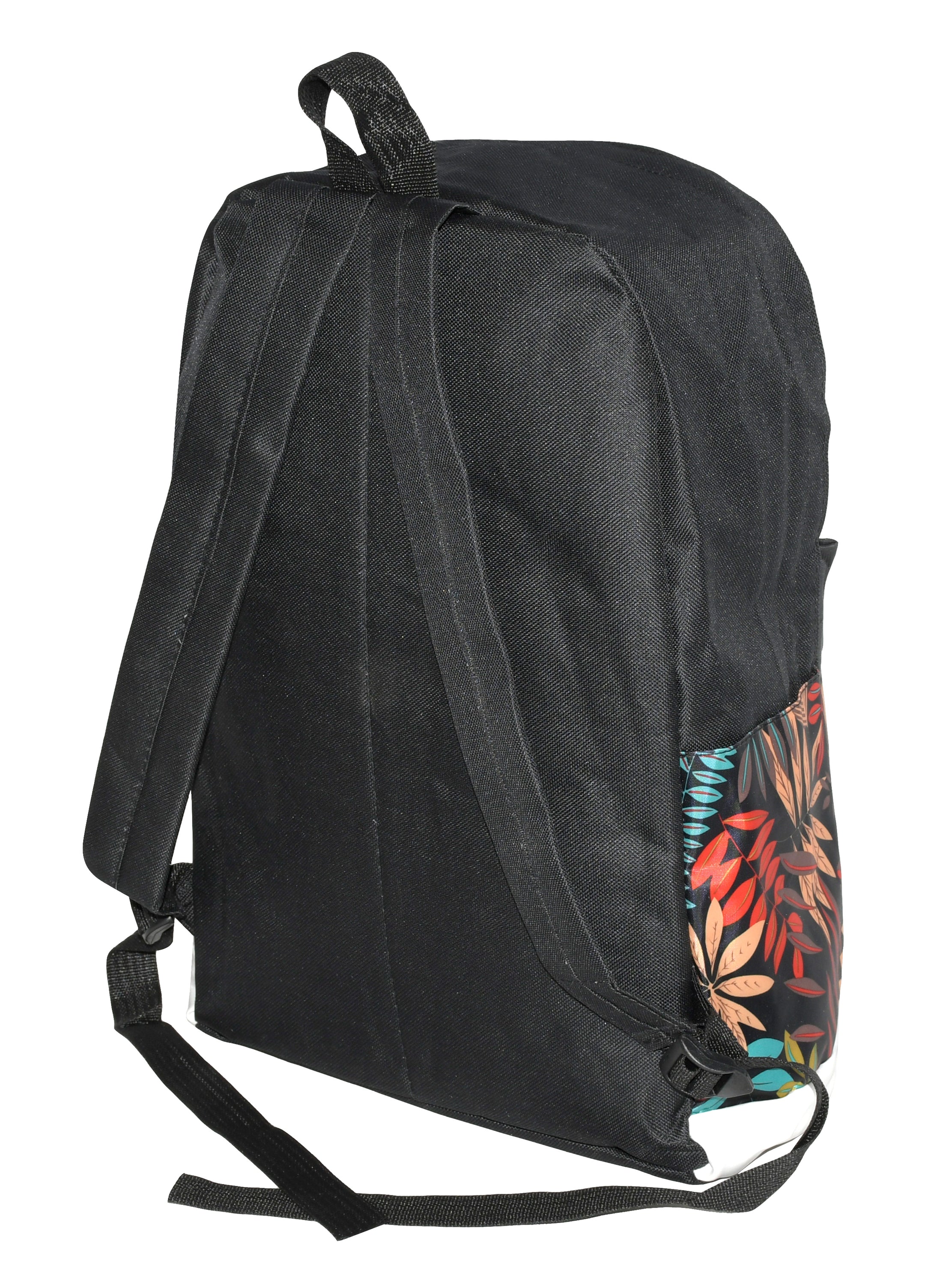A stylish floral print 3 piece backpack set including a backpack, shoulder bag, and zippered pouch, showcasing vibrant colors and practical design.
