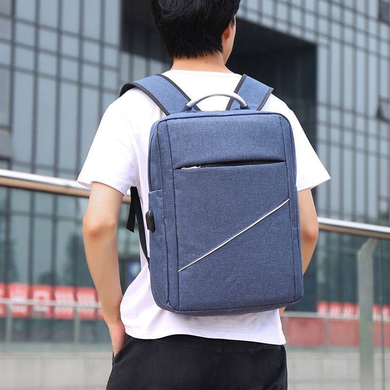 Luxury waterproof nylon backpack for men with USB charging port, featuring adjustable straps and spacious compartments for laptops and essentials.