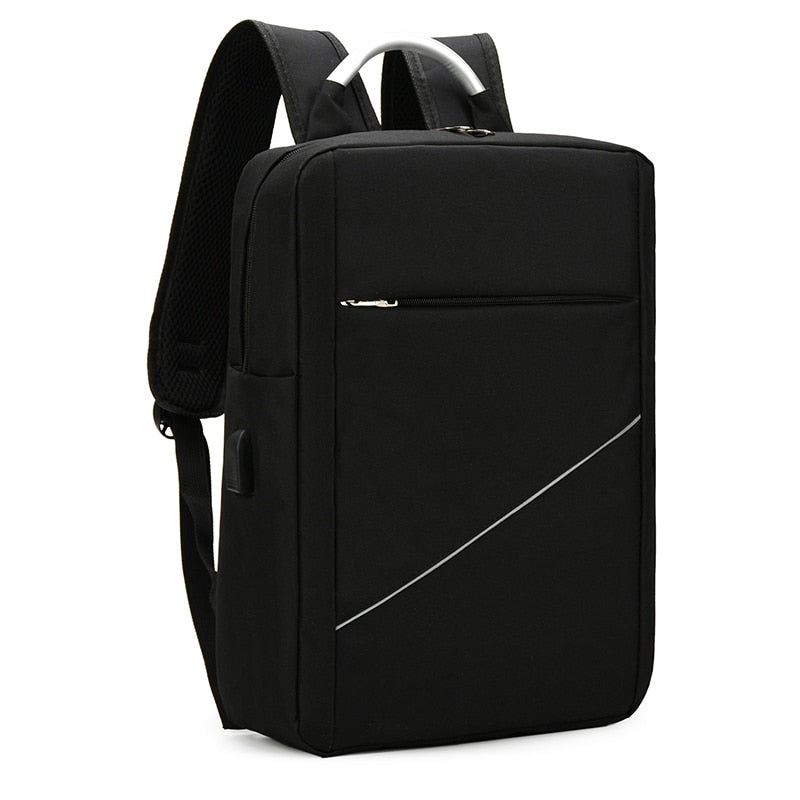 Luxury waterproof nylon backpack for men with USB charging port, featuring adjustable straps and spacious compartments for laptops and essentials.