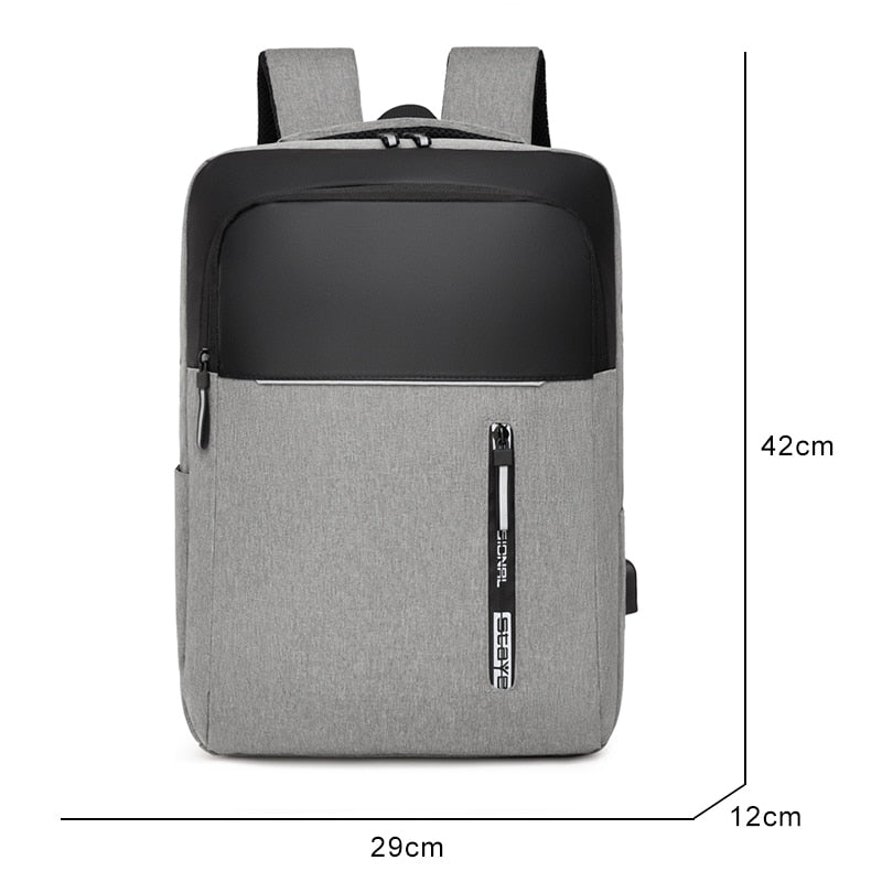 Multifunctional business notebook backpack for men with USB charging port, made of durable nylon, featuring multiple pockets and a stylish design.