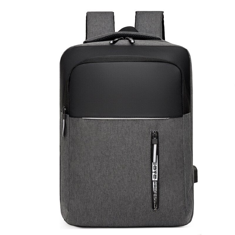 Multifunctional business notebook backpack for men with USB charging port, made of durable nylon, featuring multiple pockets and a stylish design.