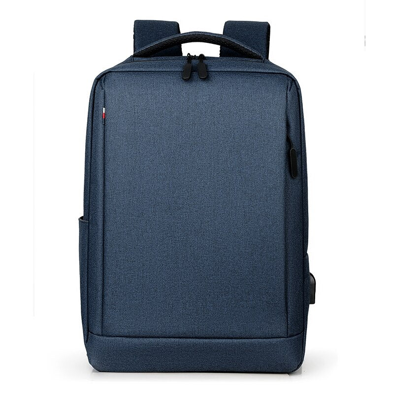 A stylish waterproof Oxford cloth backpack for men, featuring a USB charging port and multiple compartments for laptops and daily essentials.