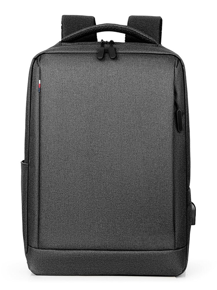 A stylish waterproof Oxford cloth backpack for men, featuring a USB charging port and multiple compartments for laptops and daily essentials.