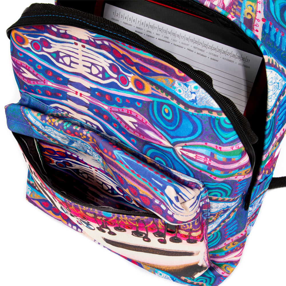 Biggdesign Blue Water Rucksack in Blau, aus hochwertigem Polyester und Baumwolle, mit wasserdichtem Material und ergonomischem Design.