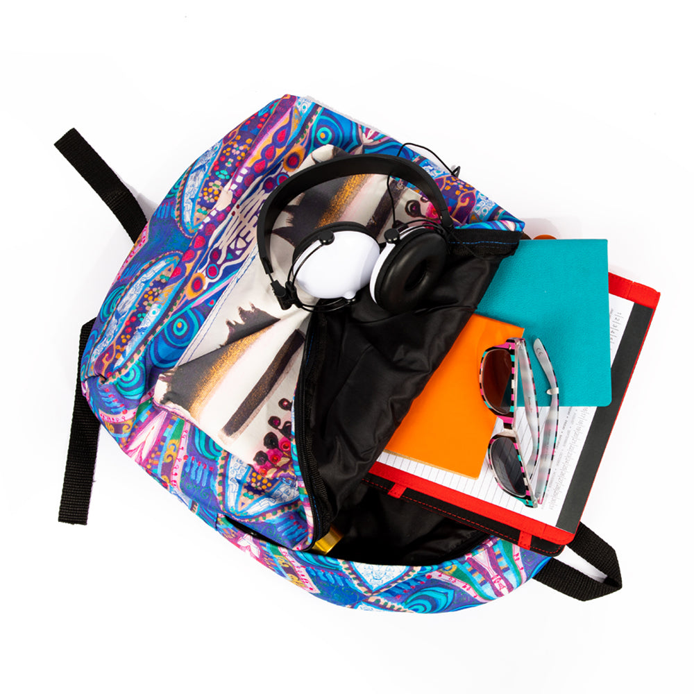 Biggdesign Blue Water Rucksack in Blau, aus hochwertigem Polyester und Baumwolle, mit wasserdichtem Material und ergonomischem Design.