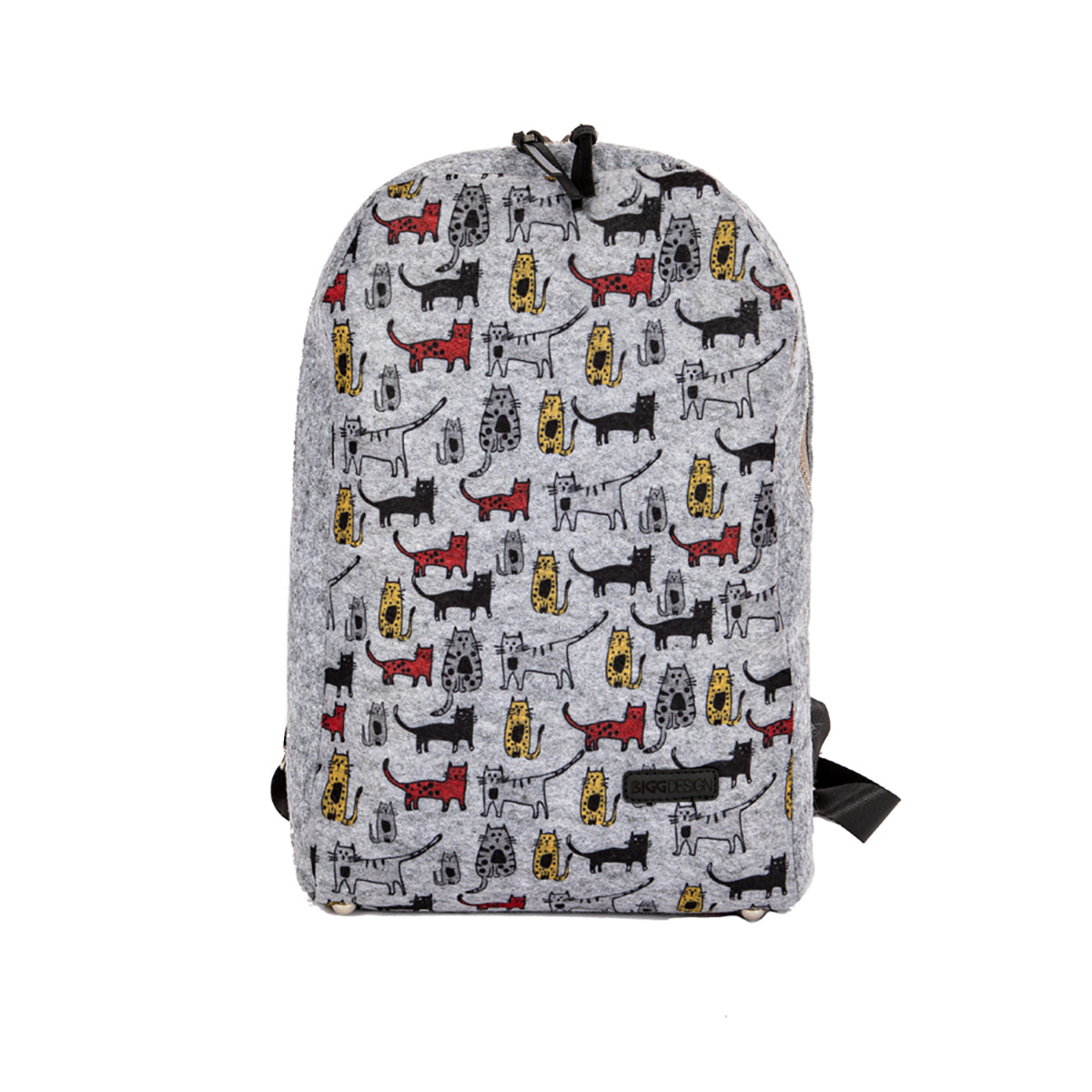 Biggdesign Cats Rucksack aus Filz mit buntem Katzenmuster, ergonomisches Design und gepolsterte Schultergurte.