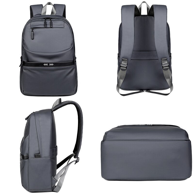 A stylish business backpack for men made of high-quality nylon, featuring multiple pockets and designed to hold a 15.6-inch laptop.