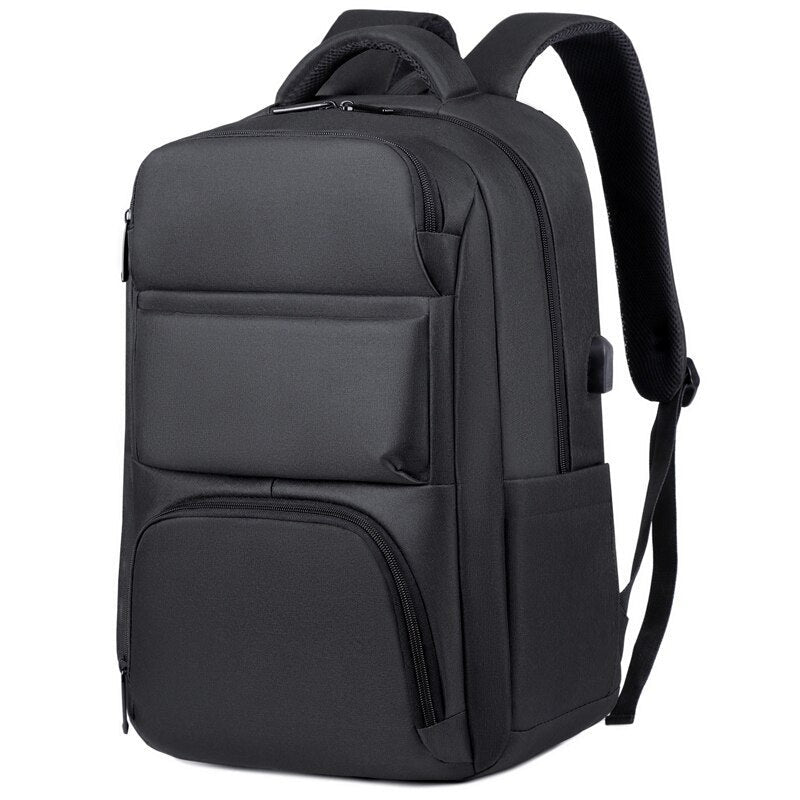 Business backpack for men made of high-quality nylon, designed to hold a 17-inch laptop with multiple pockets and a stylish appearance.