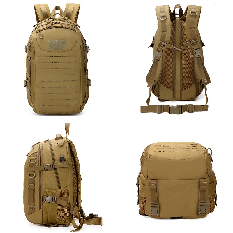Business backpack for men, waterproof nylon with camouflage pattern, designed for 15.6-inch laptops, featuring multiple pockets and comfortable straps.