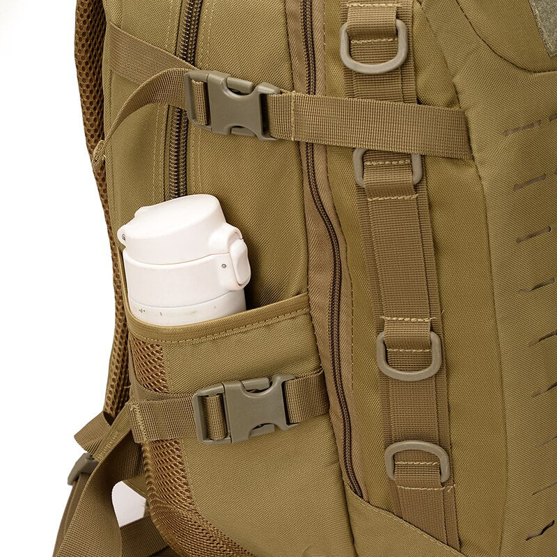 Business backpack for men, waterproof nylon with camouflage pattern, designed for 15.6-inch laptops, featuring multiple pockets and comfortable straps.