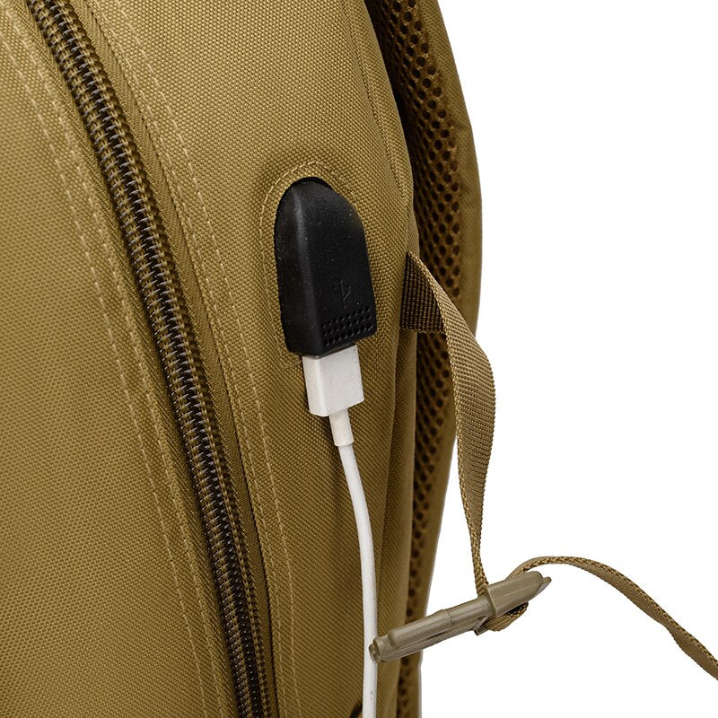 Business backpack for men, waterproof nylon with camouflage pattern, designed for 15.6-inch laptops, featuring multiple pockets and comfortable straps.