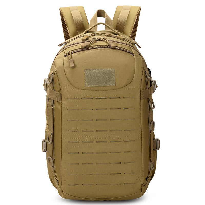 Business backpack for men, waterproof nylon with camouflage pattern, designed for 15.6-inch laptops, featuring multiple pockets and comfortable straps.