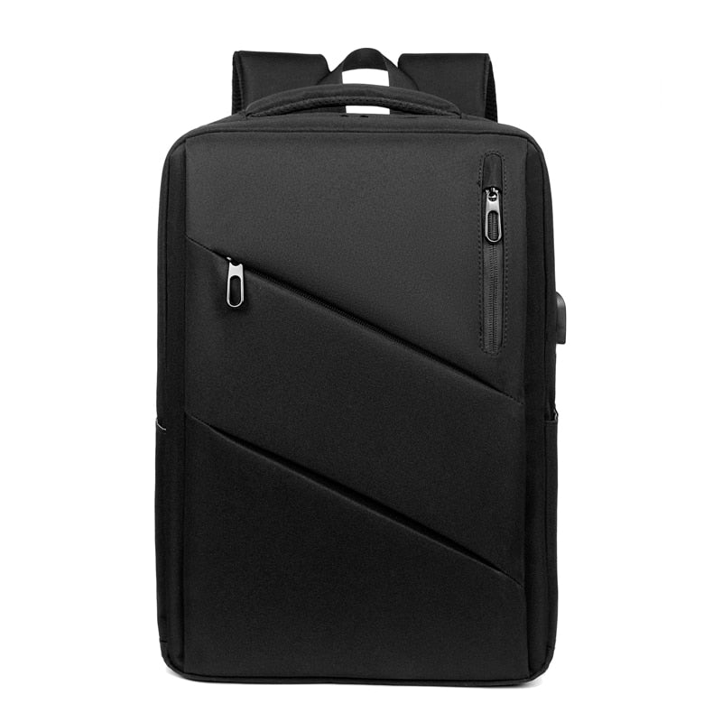 A stylish and multifunctional business backpack for men, featuring waterproof Oxford material, USB charging port, and multiple interior pockets.