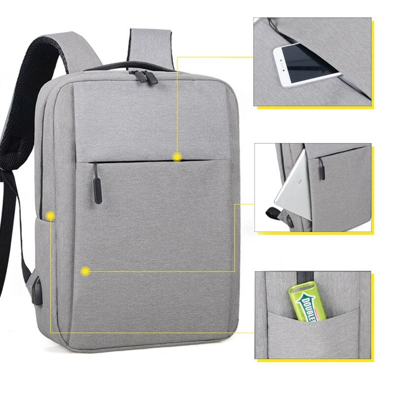 Business Backpack for Men featuring USB charging port, made of durable Oxford material, with spacious interior and soft straps.