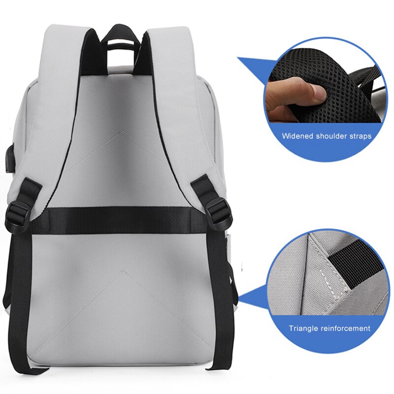Business Men's Backpack featuring USB charging port, large capacity, and multiple compartments, made from durable Oxford material.