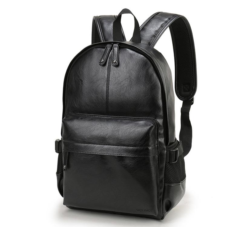 Casual leather waterproof travel backpack for men, featuring a stylish design and multiple compartments.